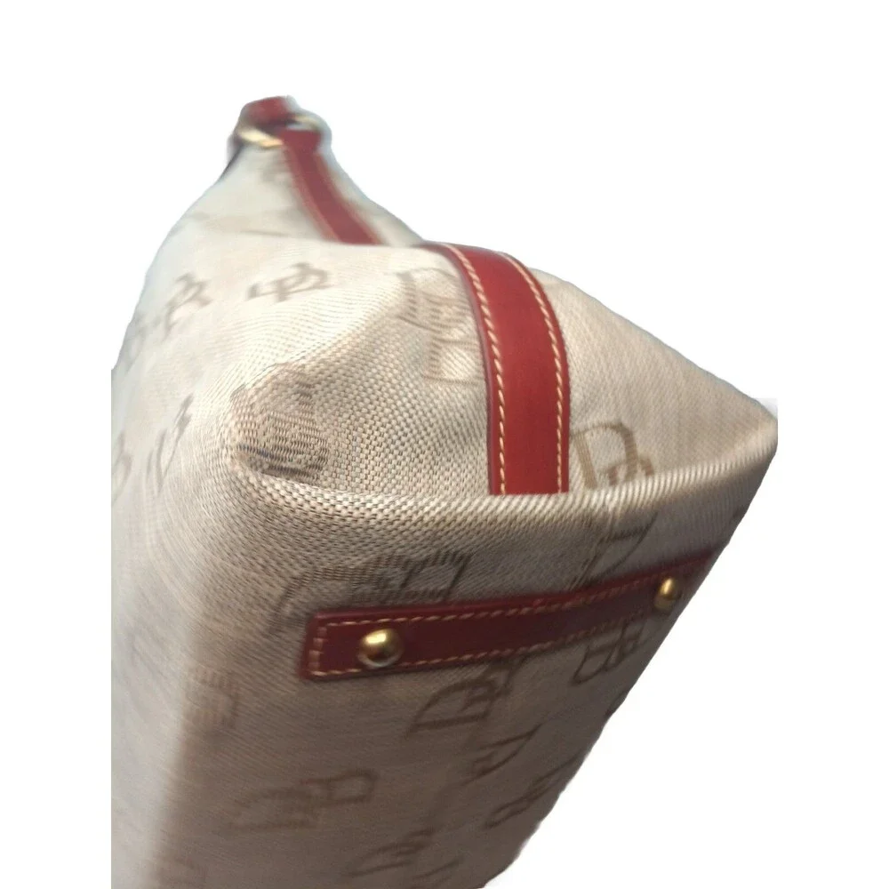 Dooney & Bourke Brown Signature Hobo Canvas Shoulder Bag Leather Trim